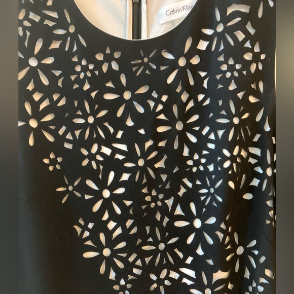 Calvin Klein Black Sheath Dress with Laser Cut Floral Pattern Size 6 - Picture 6 of 9